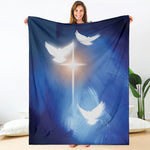 Christian Cross And White Doves Print Blanket