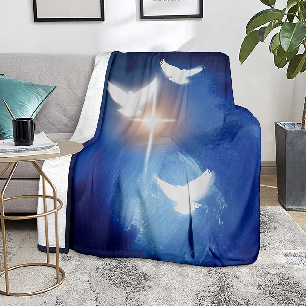 Christian Cross And White Doves Print Blanket