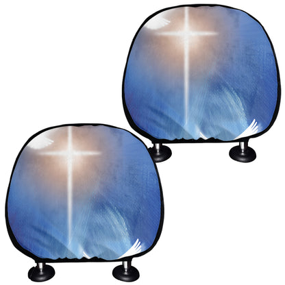 Christian Cross And White Doves Print Car Headrest Covers