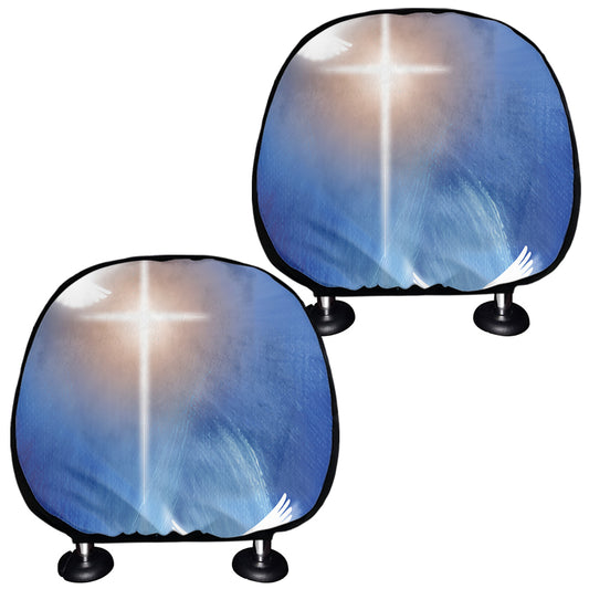 Christian Cross And White Doves Print Car Headrest Covers