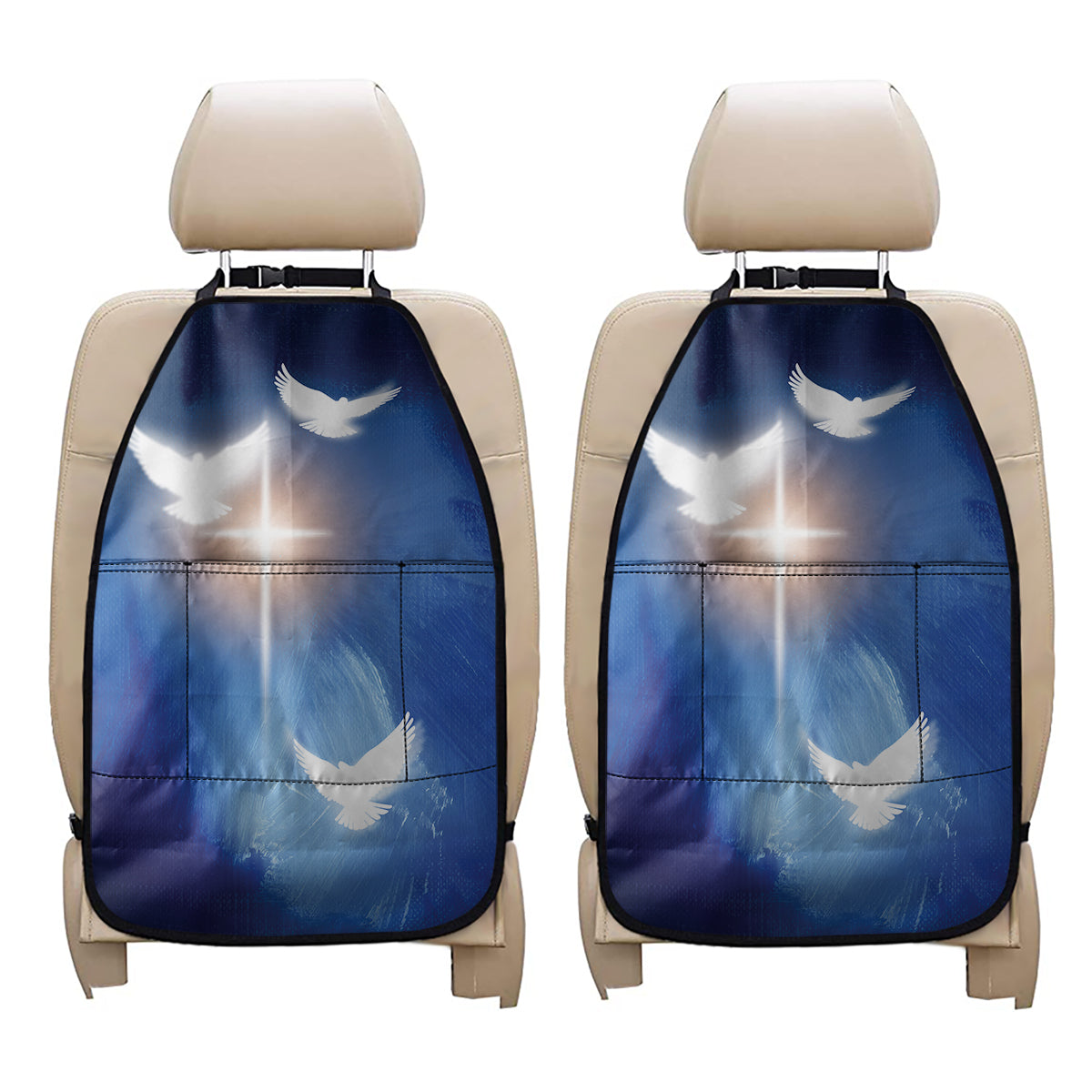 Christian Cross And White Doves Print Car Seat Organizers