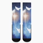 Christian Cross And White Doves Print Crew Socks