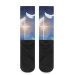 Christian Cross And White Doves Print Crew Socks