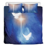 Christian Cross And White Doves Print Duvet Cover Bedding Set