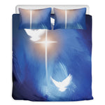 Christian Cross And White Doves Print Duvet Cover Bedding Set