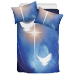 Christian Cross And White Doves Print Duvet Cover Bedding Set