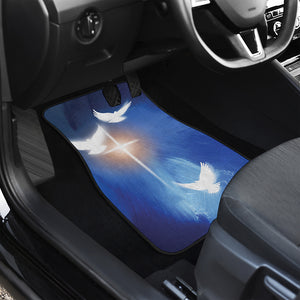 Christian Cross And White Doves Print Front and Back Car Floor Mats