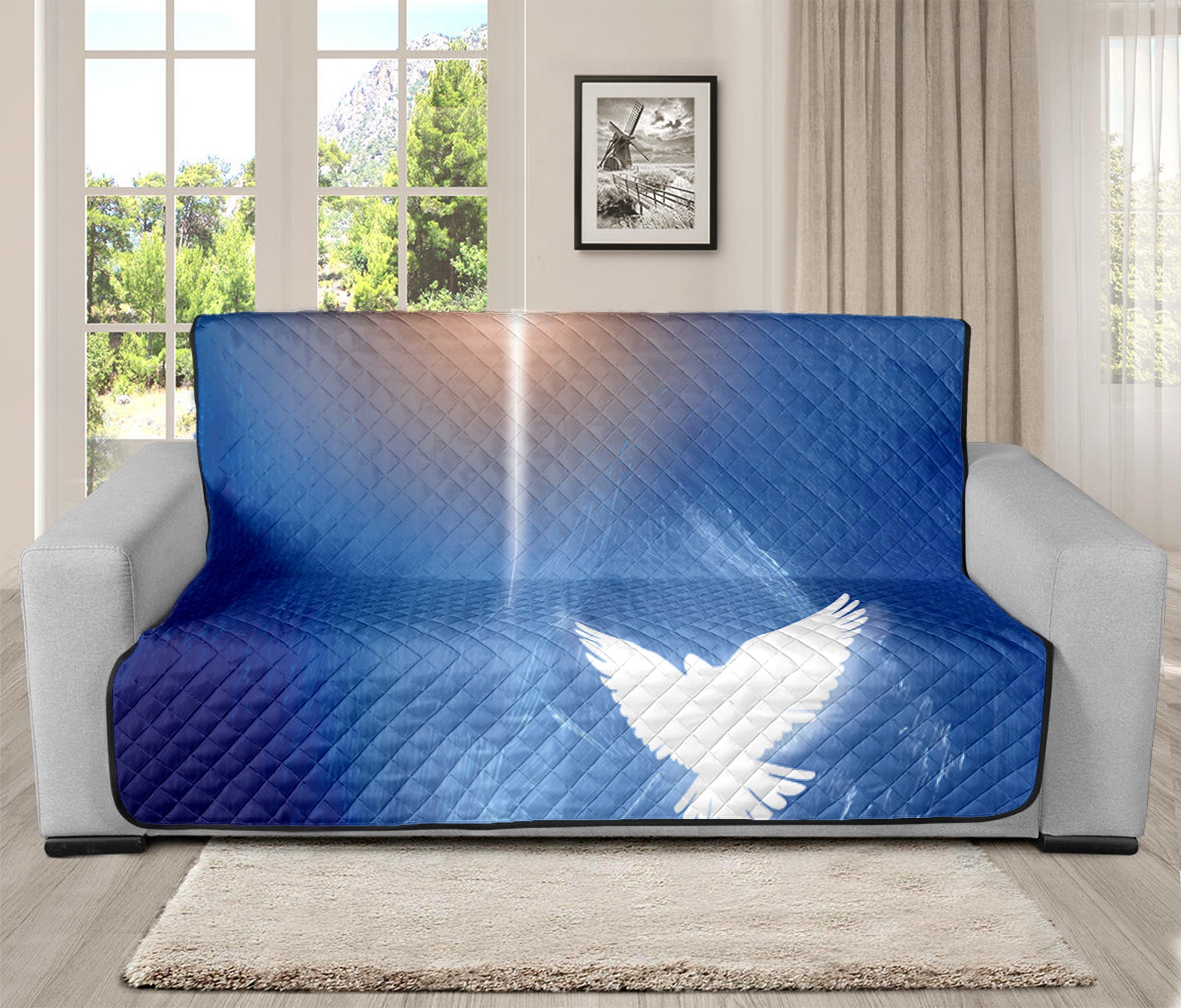 Christian Cross And White Doves Print Futon Protector