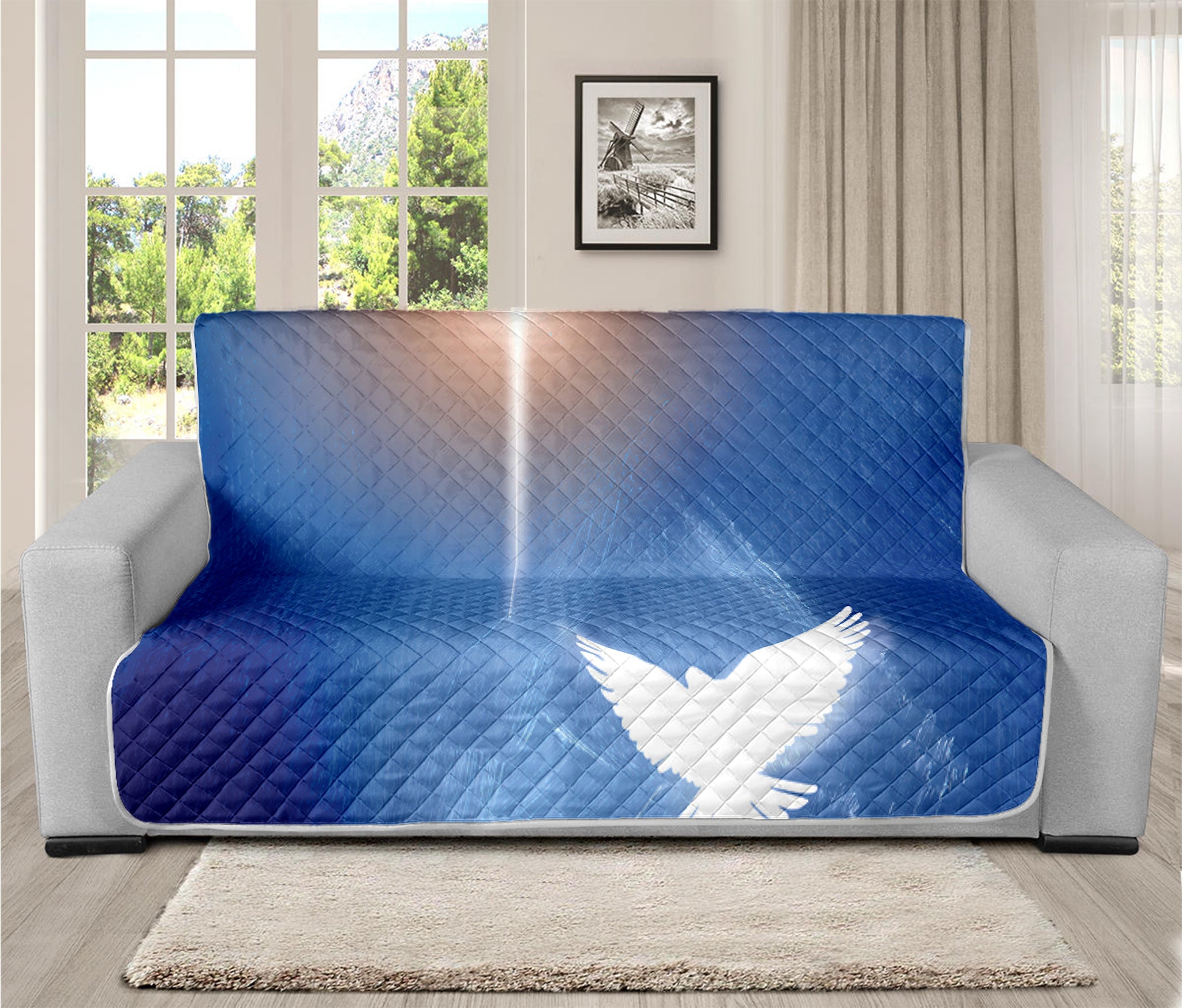 Christian Cross And White Doves Print Futon Protector