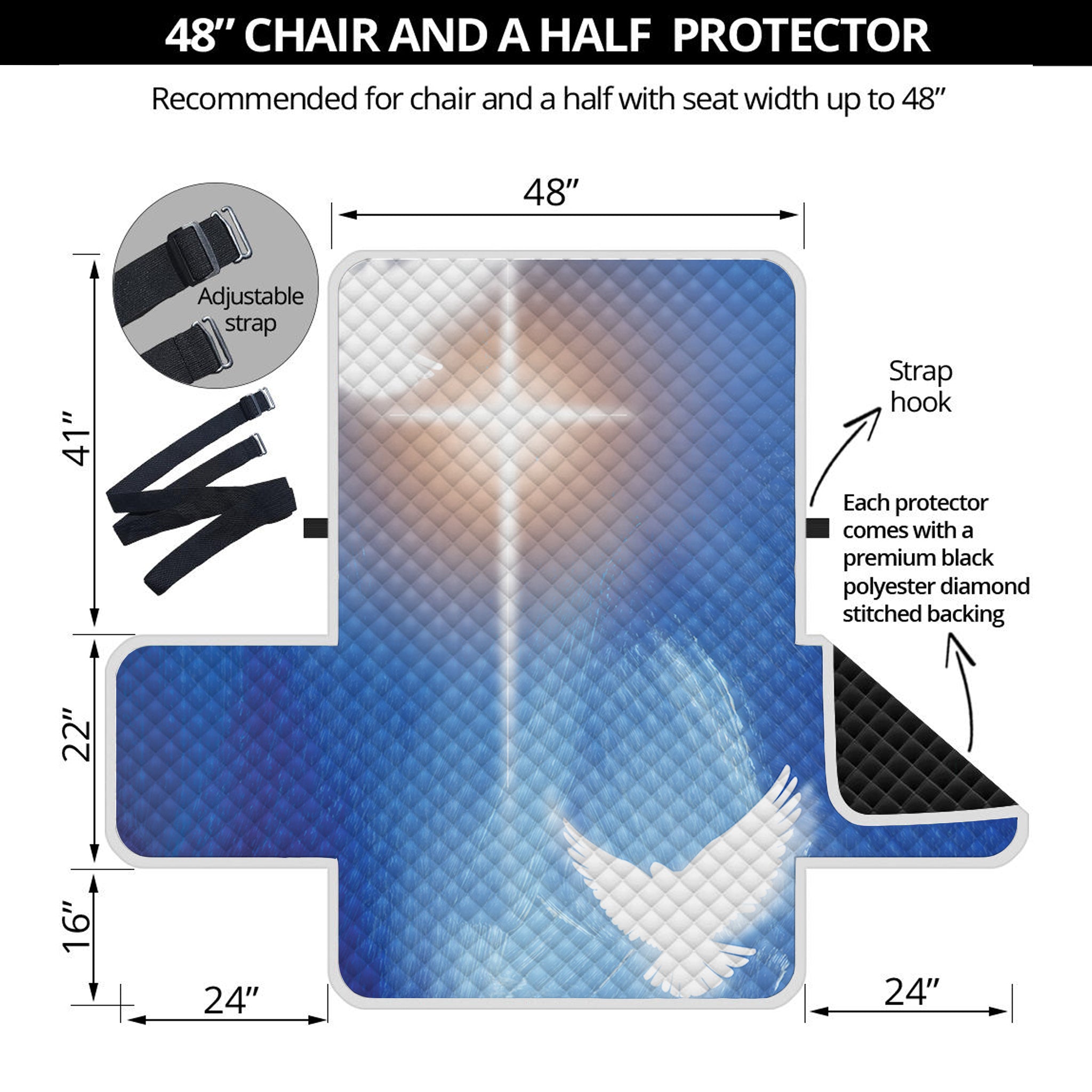 Christian Cross And White Doves Print Half Sofa Protector