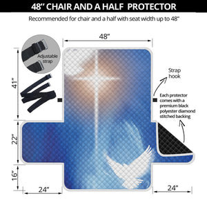 Christian Cross And White Doves Print Half Sofa Protector