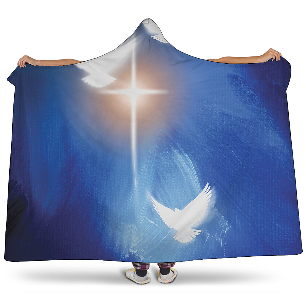 Christian Cross And White Doves Print Hooded Blanket