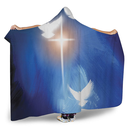 Christian Cross And White Doves Print Hooded Blanket