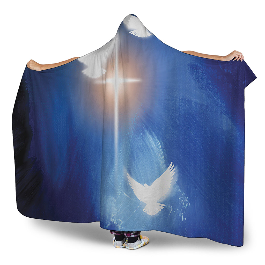 Christian Cross And White Doves Print Hooded Blanket