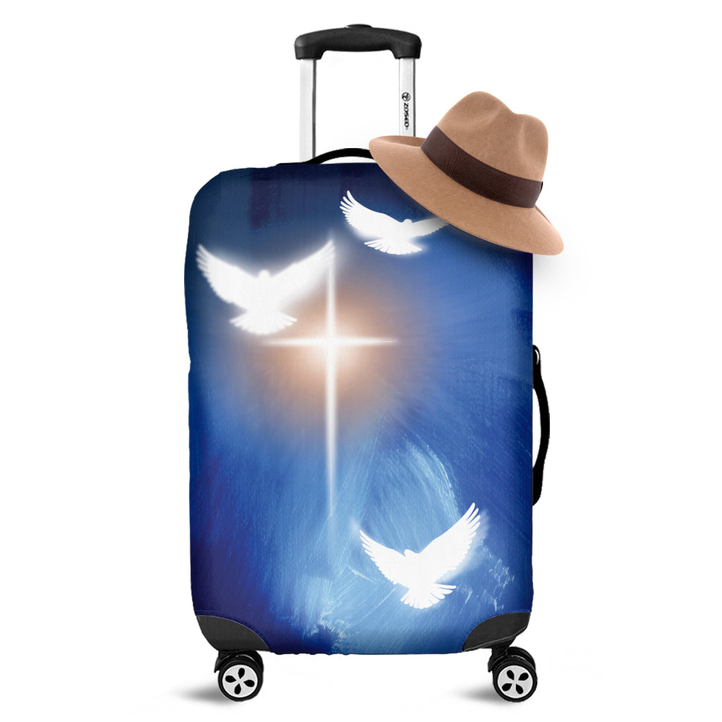 Christian Cross And White Doves Print Luggage Cover