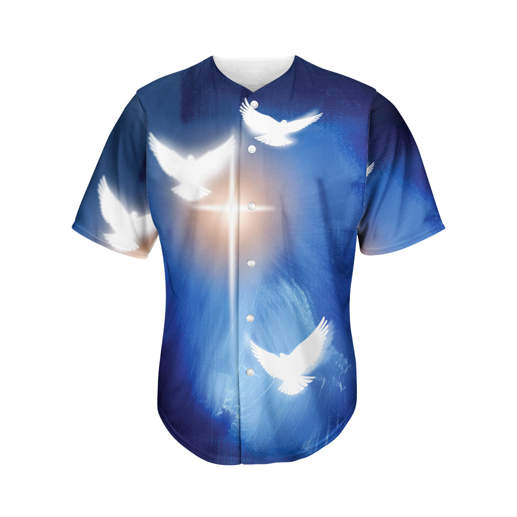 Christian Cross And White Doves Print Men's Baseball Jersey