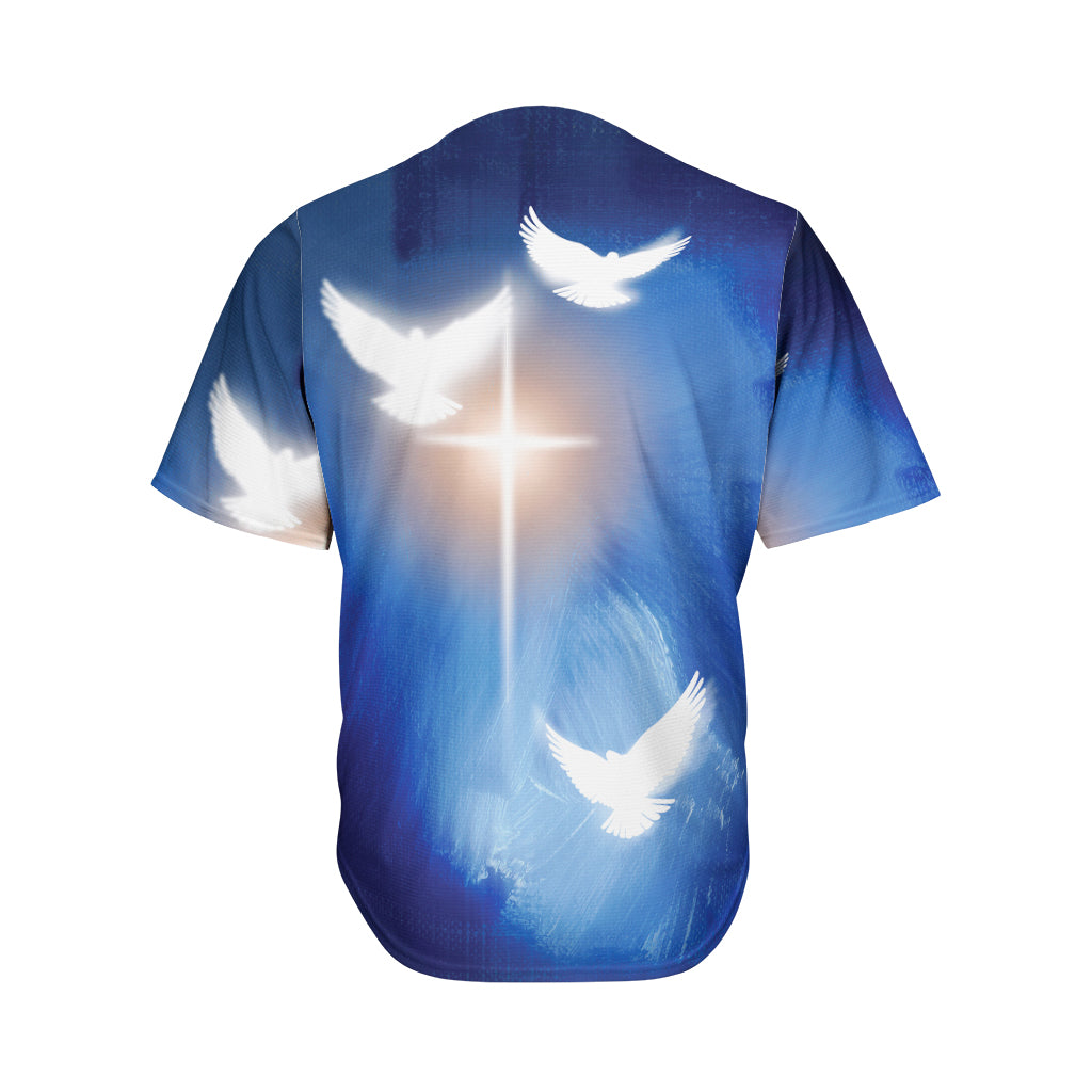 Christian Cross And White Doves Print Men's Baseball Jersey