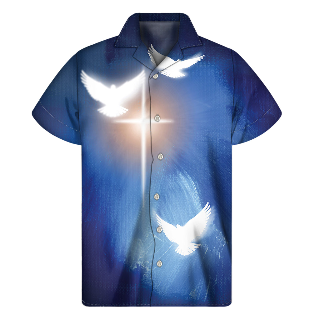 Christian Cross And White Doves Print Men's Short Sleeve Shirt