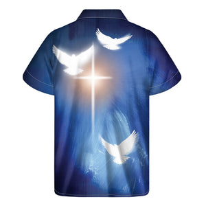 Christian Cross And White Doves Print Men's Short Sleeve Shirt