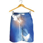 Christian Cross And White Doves Print Men's Shorts