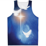 Christian Cross And White Doves Print Men's Tank Top