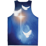 Christian Cross And White Doves Print Men's Tank Top