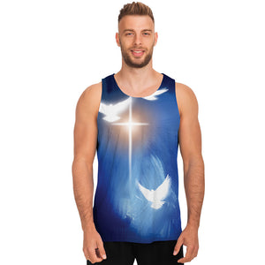 Christian Cross And White Doves Print Men's Tank Top