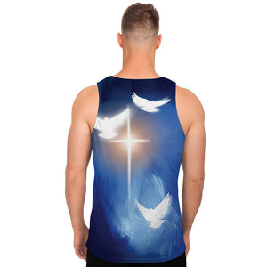 Christian Cross And White Doves Print Men's Tank Top