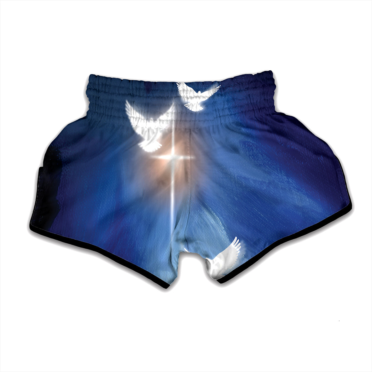 Christian Cross And White Doves Print Muay Thai Boxing Shorts