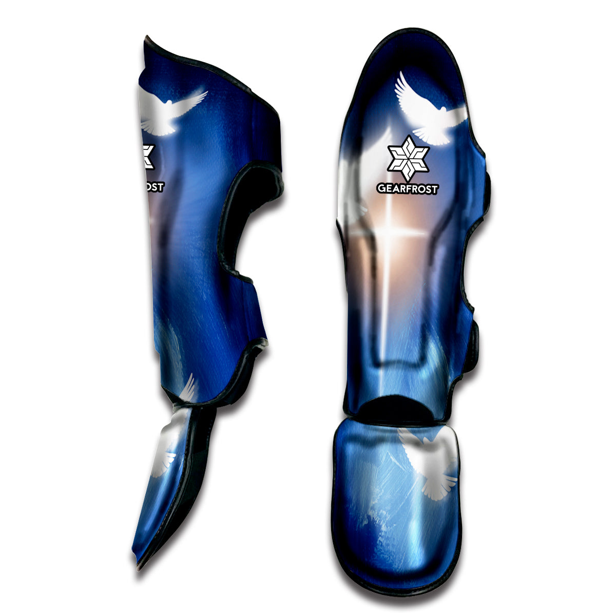 Christian Cross And White Doves Print Muay Thai Shin Guard