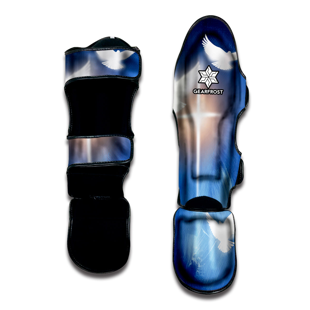 Christian Cross And White Doves Print Muay Thai Shin Guard