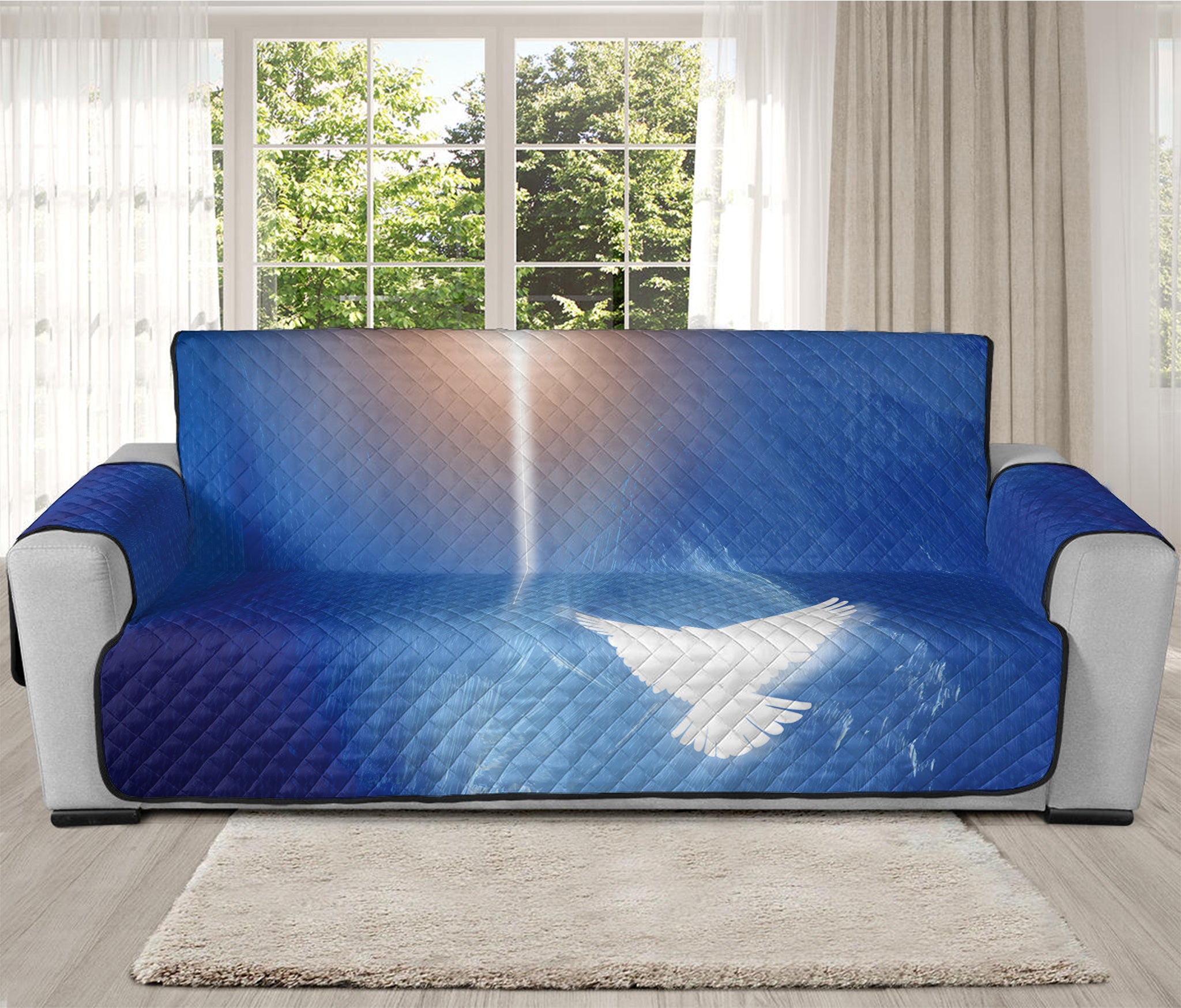 Christian Cross And White Doves Print Oversized Sofa Protector