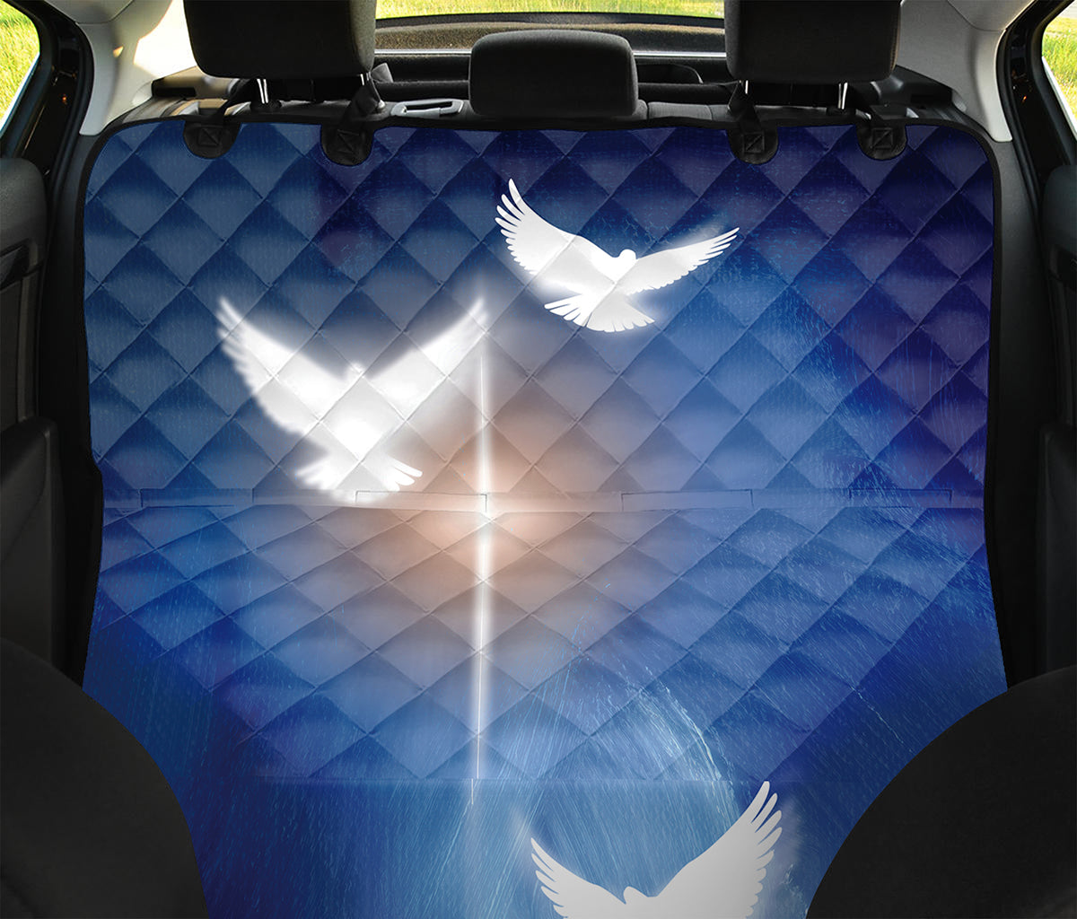 Christian Cross And White Doves Print Pet Car Back Seat Cover