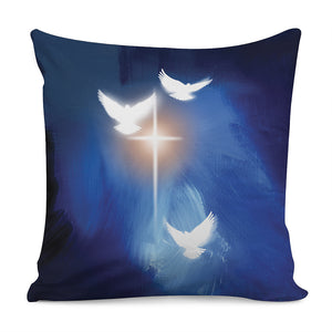 Christian Cross And White Doves Print Pillow Cover