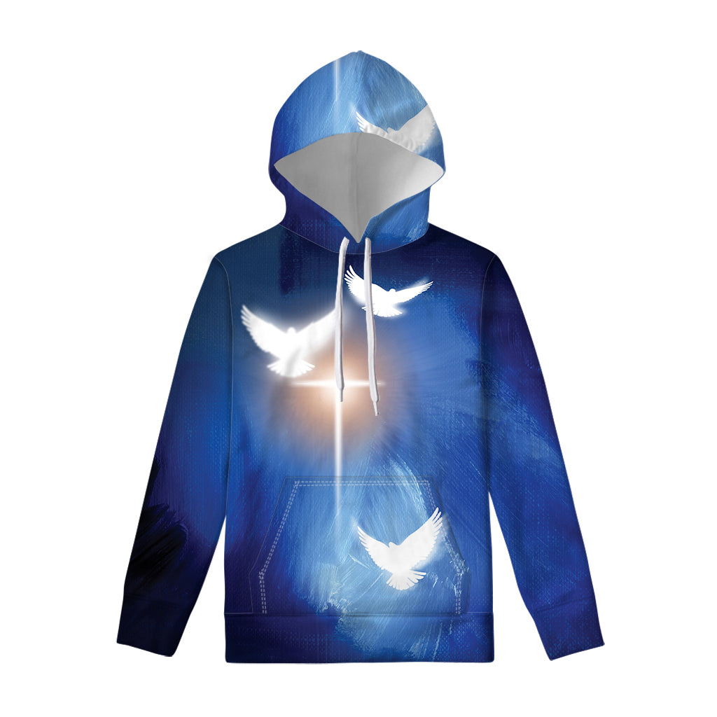 Christian Cross And White Doves Print Pullover Hoodie