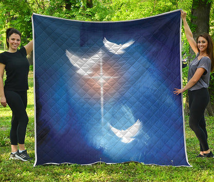 Christian Cross And White Doves Print Quilt