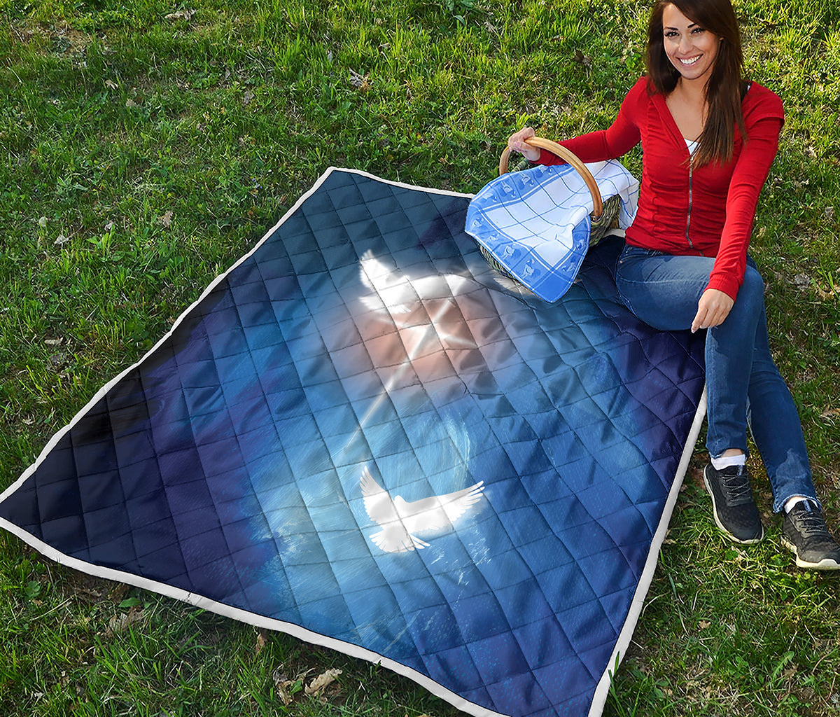 Christian Cross And White Doves Print Quilt
