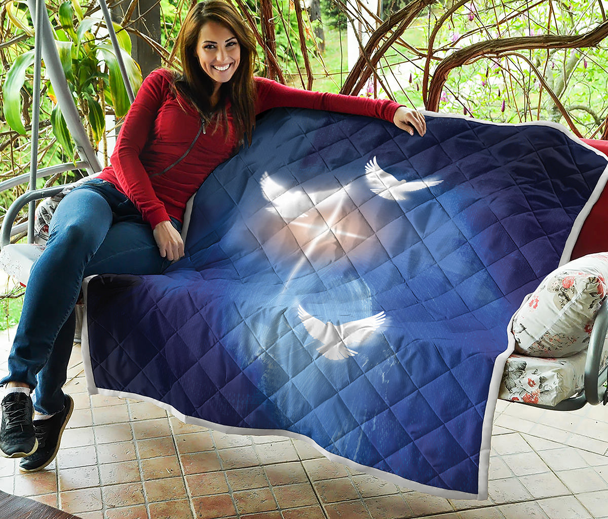 Christian Cross And White Doves Print Quilt