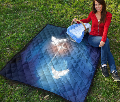 Christian Cross And White Doves Print Quilt