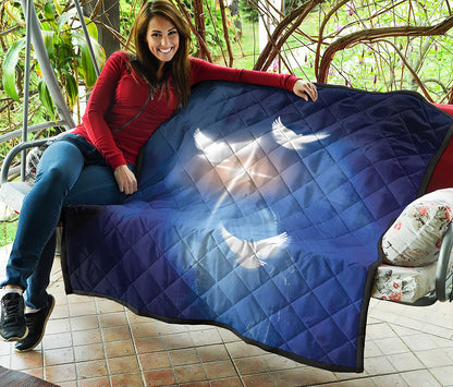 Christian Cross And White Doves Print Quilt