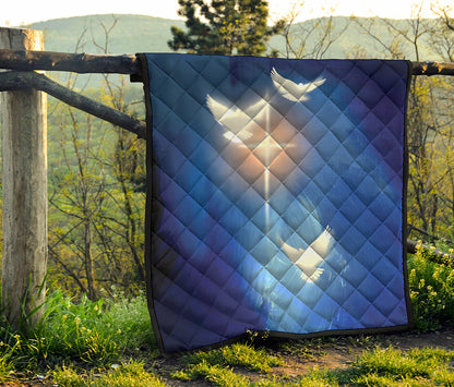 Christian Cross And White Doves Print Quilt