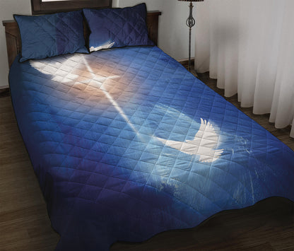 Christian Cross And White Doves Print Quilt Bed Set