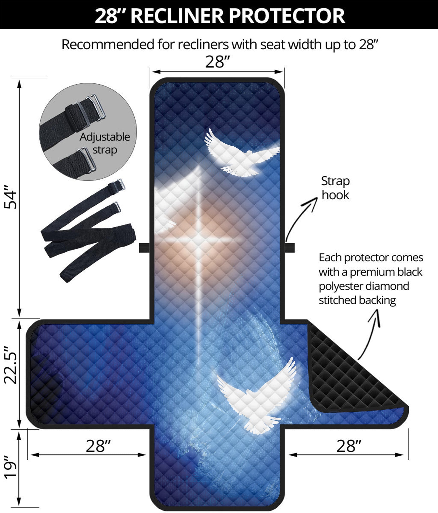 Christian Cross And White Doves Print Recliner Protector