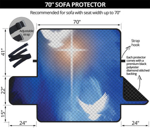 Christian Cross And White Doves Print Sofa Protector