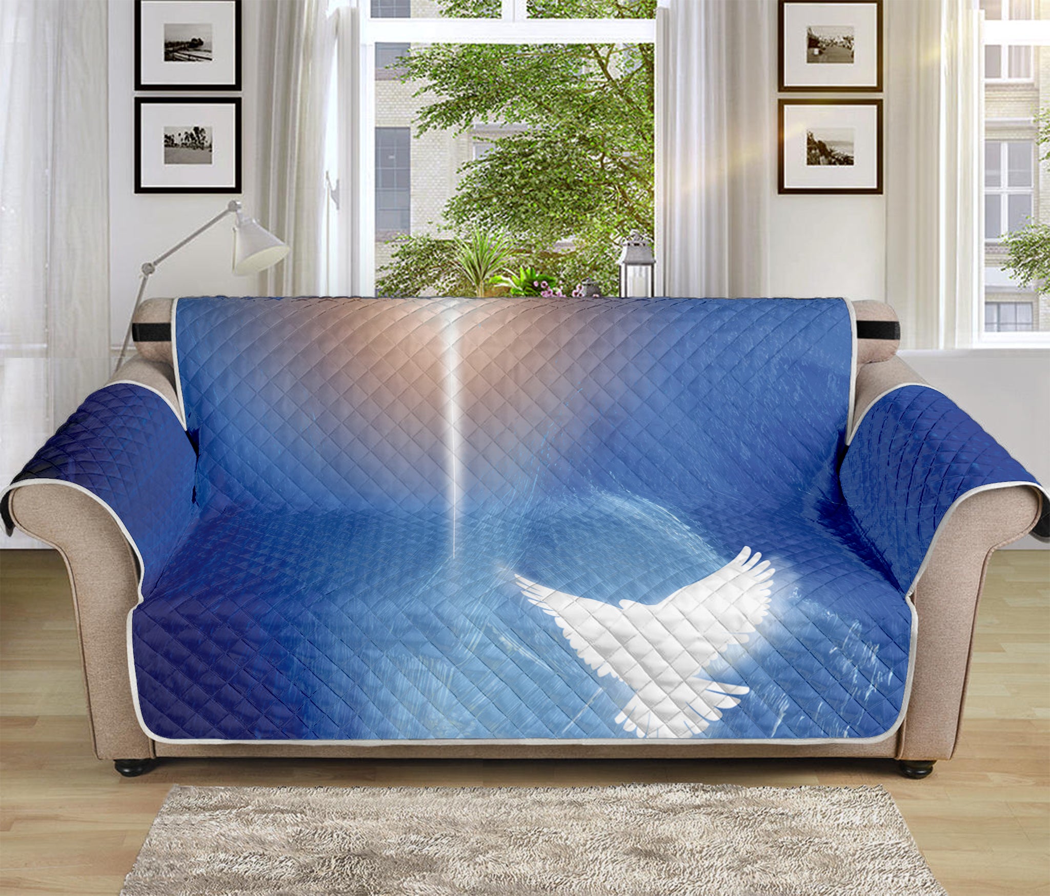 Christian Cross And White Doves Print Sofa Protector