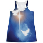 Christian Cross And White Doves Print Women's Racerback Tank Top