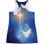 Christian Cross And White Doves Print Women's Racerback Tank Top