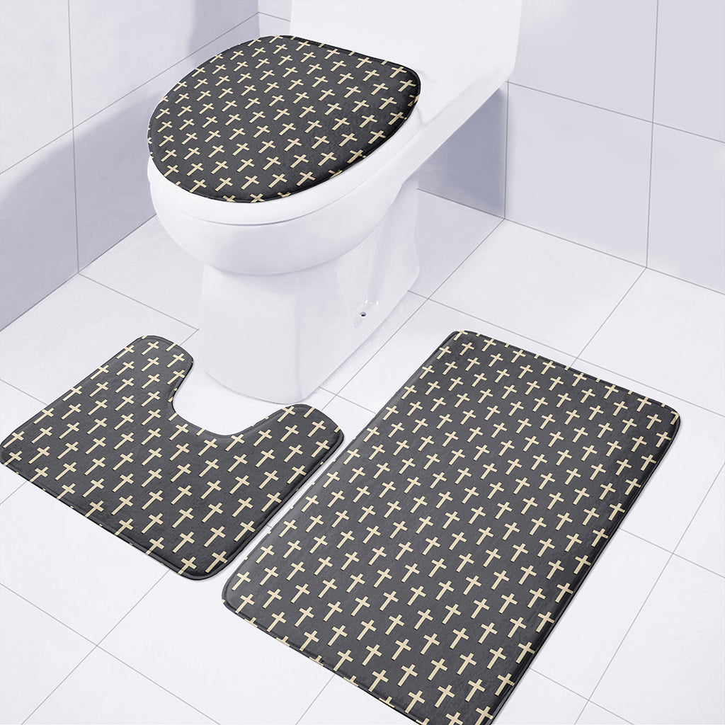 Christian Cross Pattern Print 3 Piece Bath Mat Set