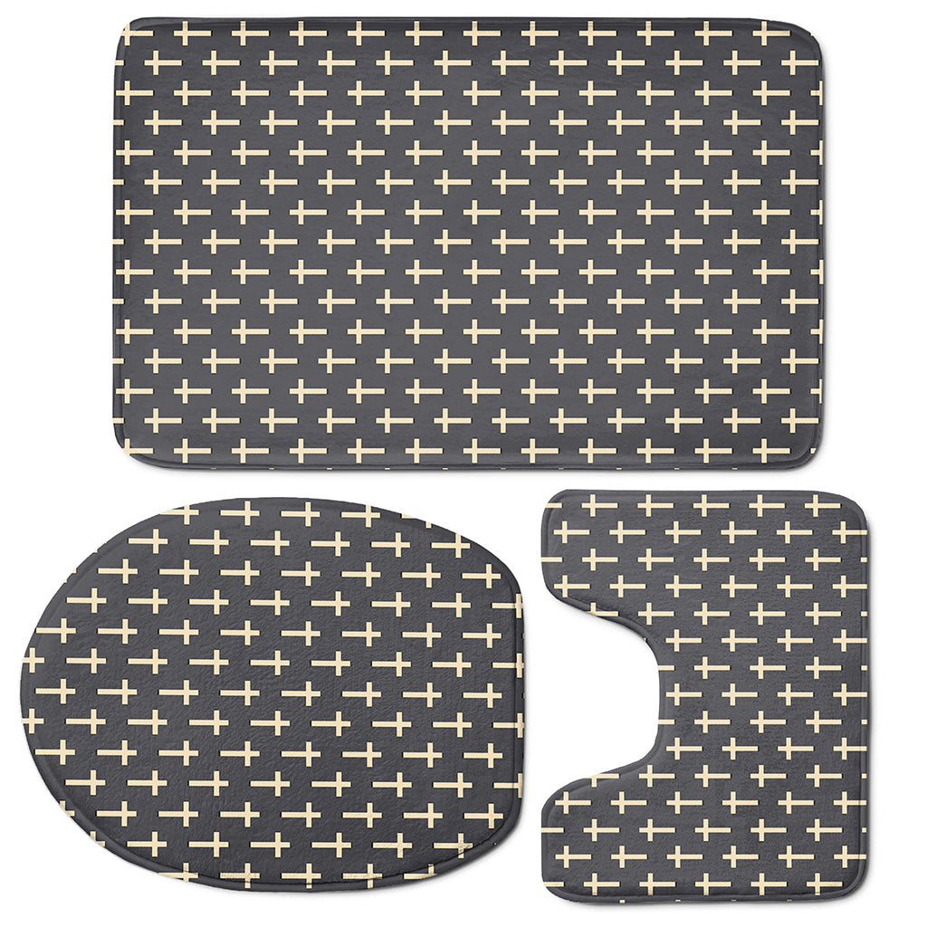 Christian Cross Pattern Print 3 Piece Bath Mat Set