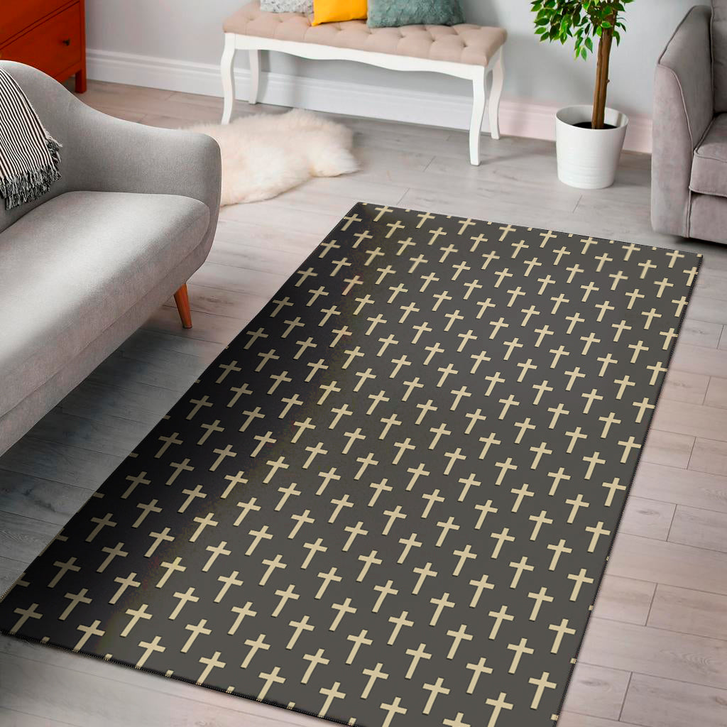 Christian Cross Pattern Print Area Rug